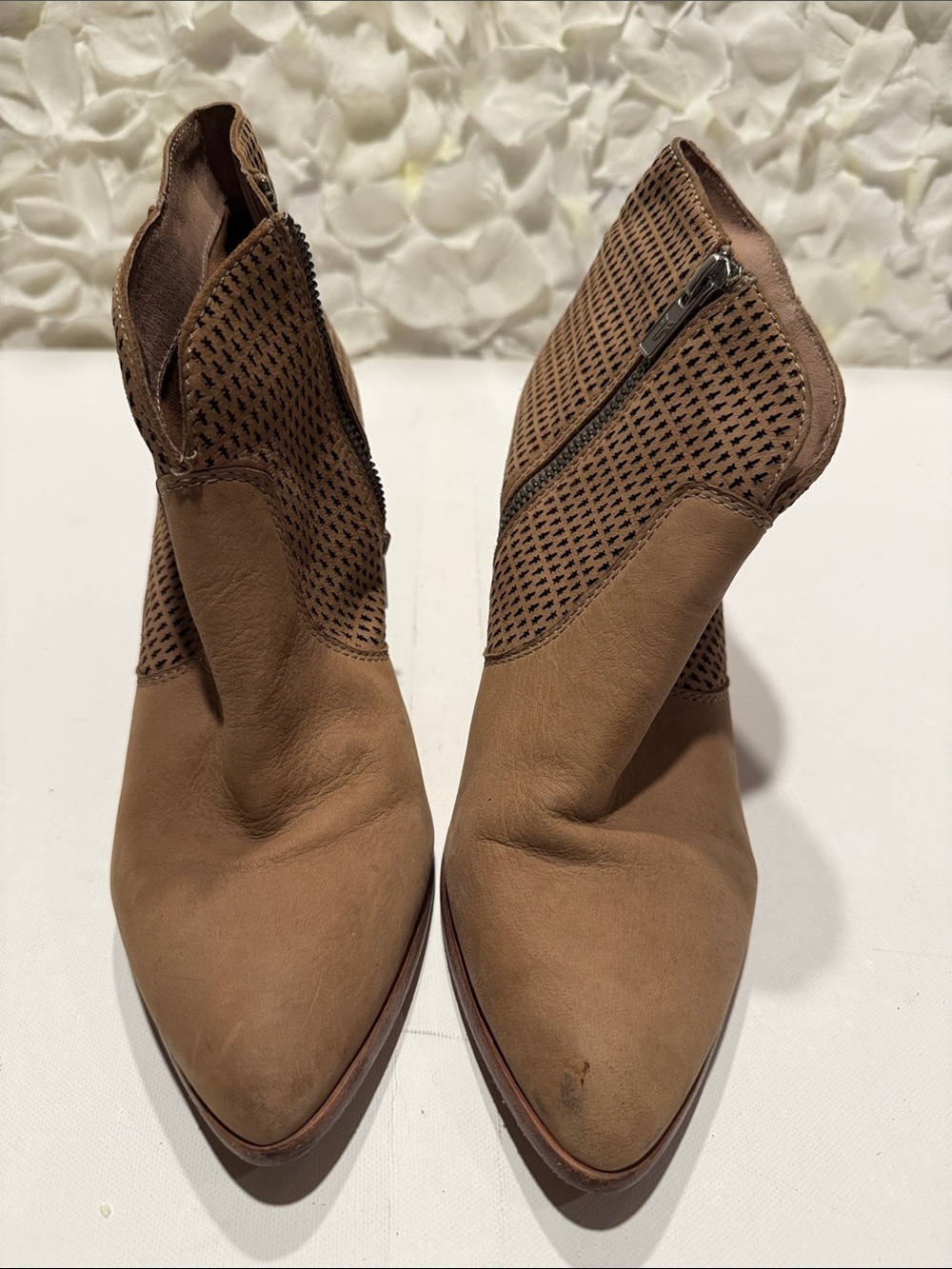 Frye Tan Perforated Leather Ankle Boots
